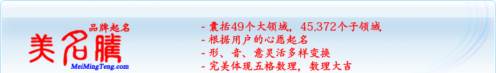 49個(gè)大領(lǐng)域，45,372個(gè)子領(lǐng)域；根據(jù)用戶的心愿起名；形，音，意靈活變換；完美體現(xiàn)五格數(shù)理